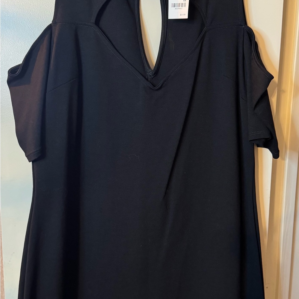 Charlotte Russe Black Midi Dress with Notched Collar and Cut Out